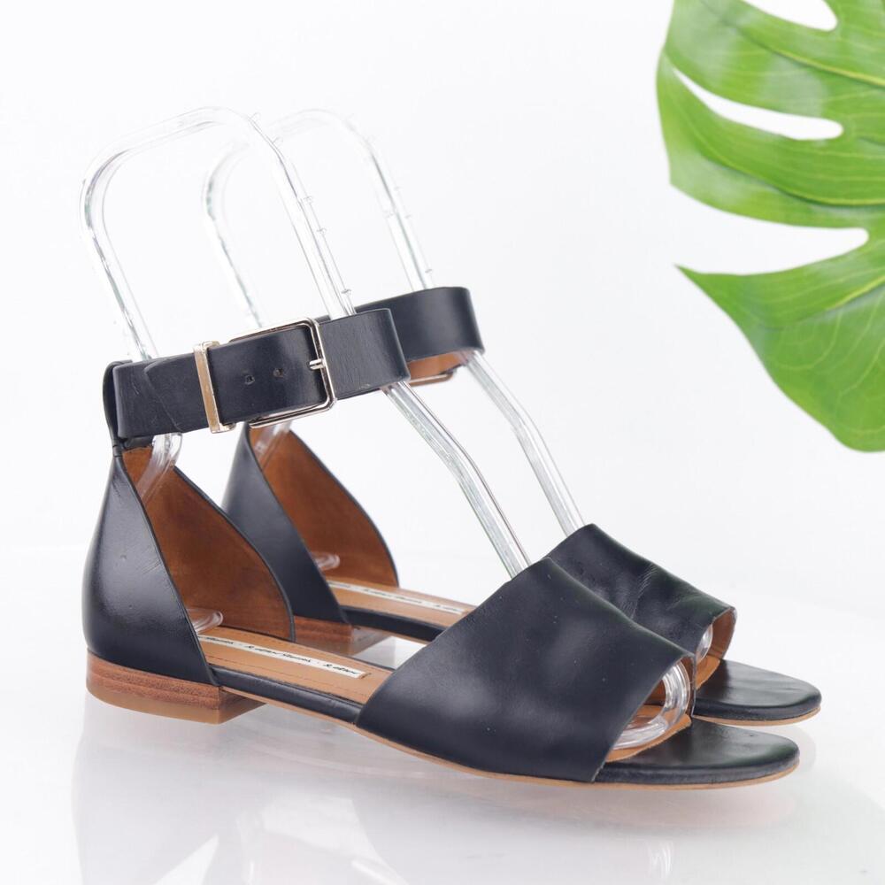 & Other Stories Womens Sandals Size 8 Black Leather Ankle Strap Flat‎ Clean Girl